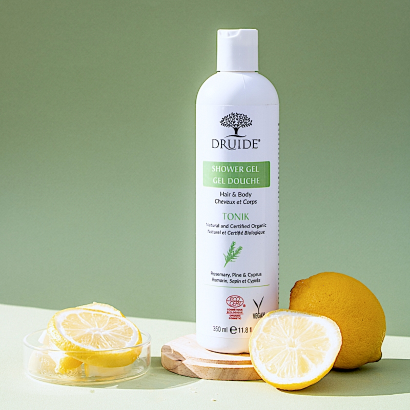 Gel douche bio tonifiant Druide, enrichi en huiles essentielles