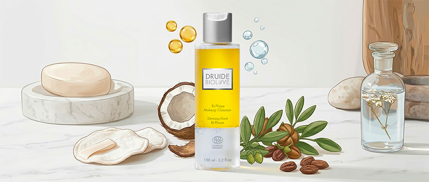 Démaquillant biphasé bio BioLove Druide - flacon bi-phase visage et contour des yeux