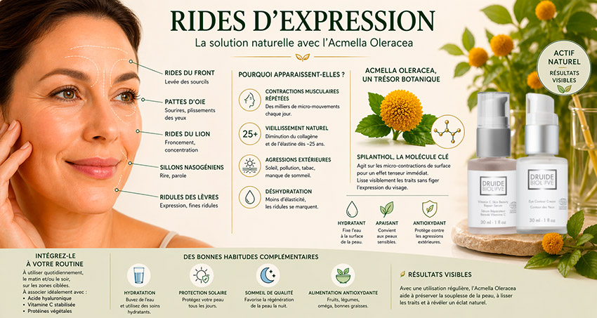 Rides d'expression : l'Acmella Oleracea, un actif naturel qui lisse la peau